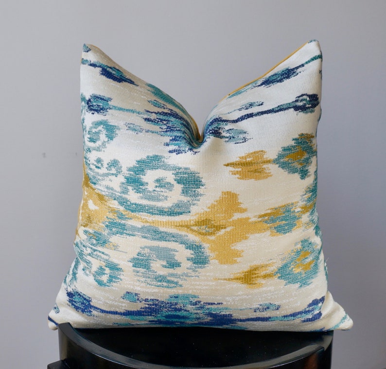 Blue Amber Gold Ikat Pillow Teal Bayou Ikat Pillow Etsy
