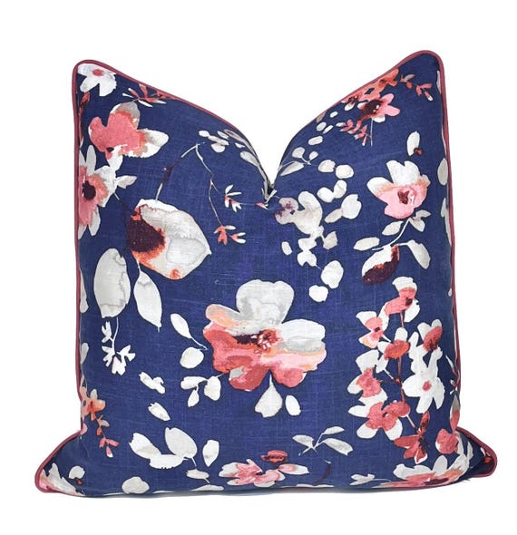 Navy Floret Floral Throw Pillow Cover Watercolor Floral
