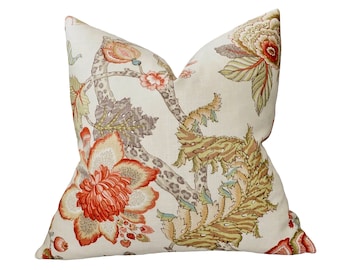 The Pillow Collection P18-ROB-PEONYVINE-CORAL-C100 Iniabi Floral Pillow Coral 