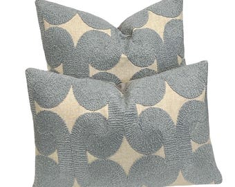 Slate Posh Den Geometric Boucle Embroidered Pillow Cover | Designer Throw Pillow Contemporary | Home Decor