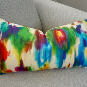 Kravet Delacroix Multicolor Abstract Pillow Cover | Bright Watercolor Pillow | Accent Pillow | Lumbar | Home Decor | Toss Pillow