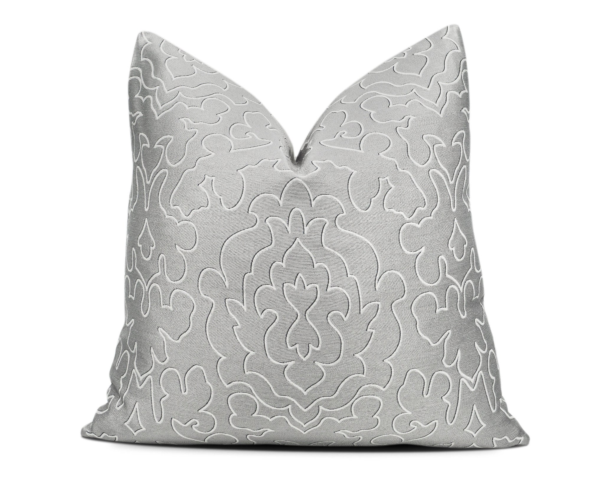 Silver Damask Throw Pillow Cover / Modern Damask Pillow / Etsy España