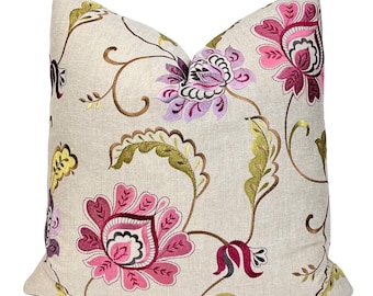 Embroidered Floral Pillow Cover: Pink Purple Foliage, Sasha Berry Design