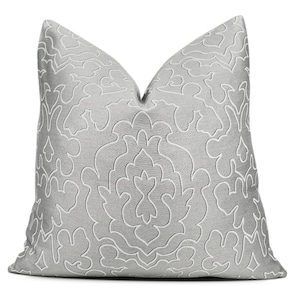 Silver Grey Damask Pillow Cover - Vern Yip Design