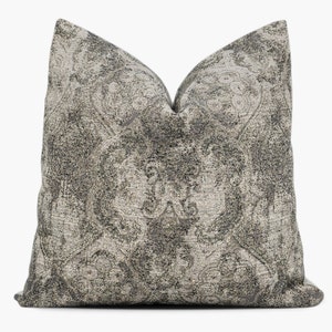 Pewter Gray Damask Throw Pillow Cover | Piedmont Aged Pewter | Designer Pillow | Cushion Cover | 20x20