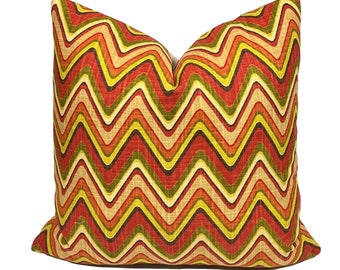 Art Sand Chevron Pillow Cover | Red, Orange, Green | Contemporary | Zig Zag Stripe | Decorative Throw Pillow | Home Decor Pillows