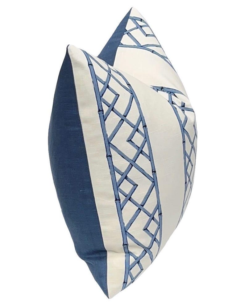 Cobalt Blue Chinoiserie Pillow Cover: Kravet Bamboo Lattice image 2