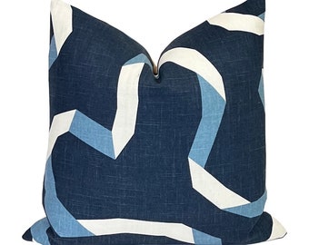 Dwell Studio Modern Drama Vento Ribbon Navy Admiral Pillow Cover | Blue White Colorblock Ribbon | Decorative Pillow | Throw Pillow