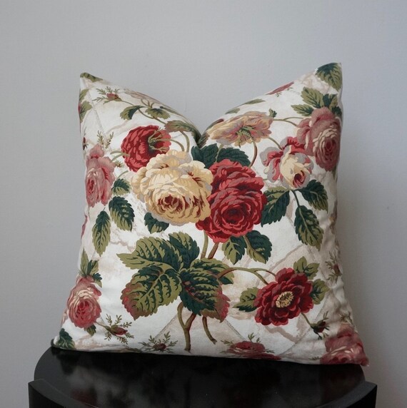 Red Rose Floral Pillow Cover Raymond Waites Palazzo Rose Etsy