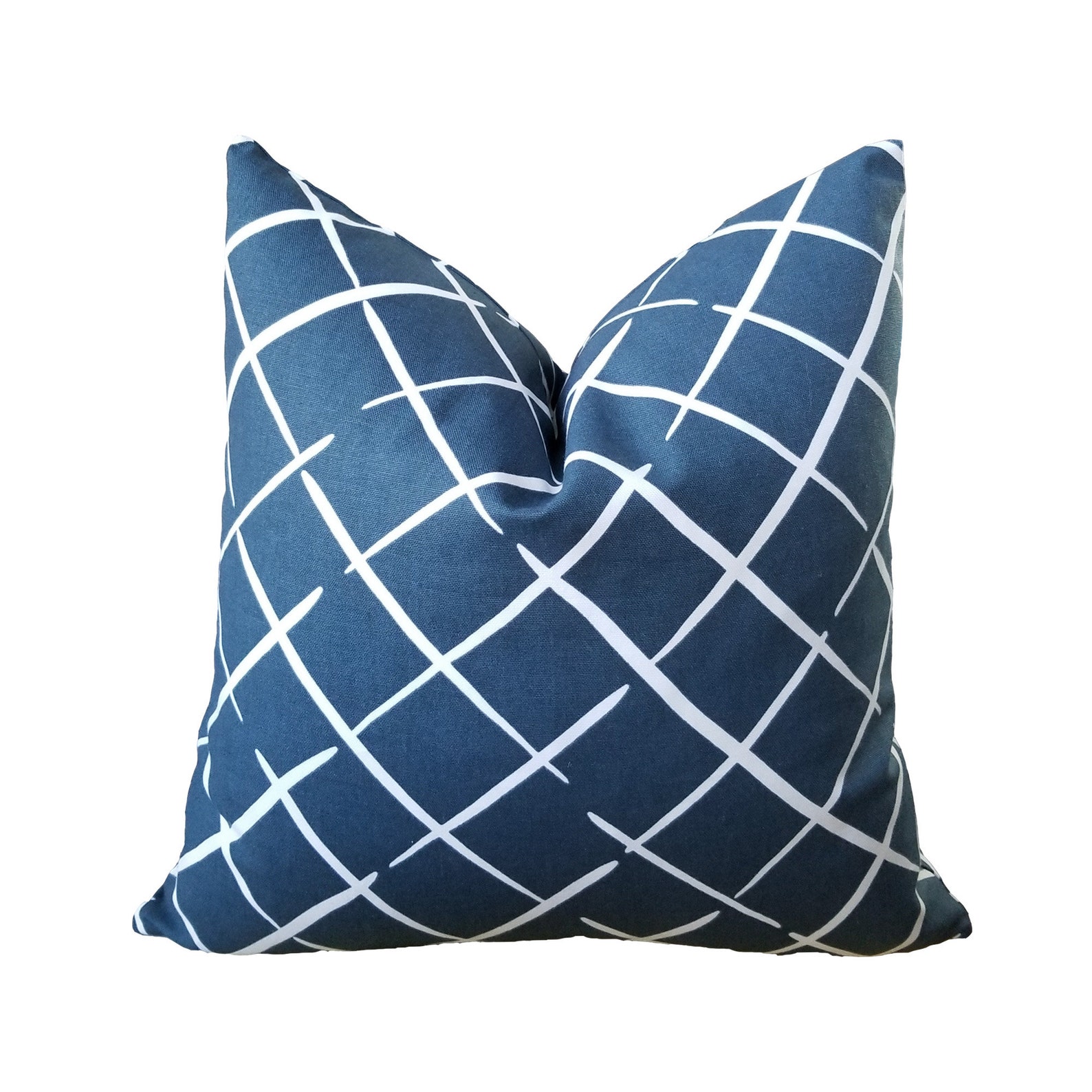 Blue and White Geometric Lattice Pillow Cover Robert Alen Etsy Singapore