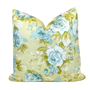 Earlington Oasis Aqua Teal Rose Floral Pillow Cover | Blue Green Floral Pillow  | Home Decor Decorative Throw Pillows