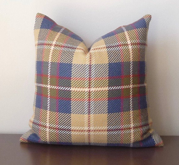 Ready to Ship Hawkins Slate Blue Plaid Pillow Cover • 18x18 • Woven Tartan Plaid Throw Pillow, Blue Olive Green Tan, Cushion, Both Sides Ready to Ship Hawkins Slate Blue Plaid Pillow Cover • 18x18 • Woven Tartan Plaid Throw Pillow, Blue Olive Green Tan, Cushion, Both Sides