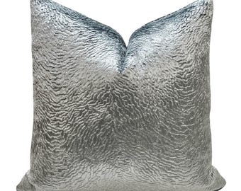Silver Blue Velvet Pillow Cover: Faux Animal Skin Designer Home Decor Throw Pillow