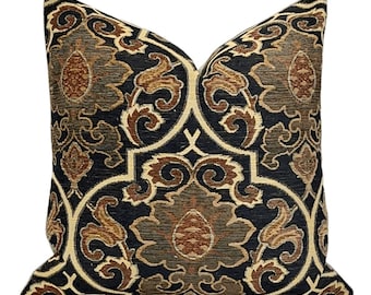 Multicolor Medallion Damask Chenille Woven Pillow Cover | Home Decor Throw Pillow