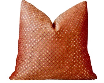 Beacon Hill Golden Mimosa Geometric Dobby Pillow Cover | Coral Gold Pillow | Designer Pillow | High End | Decorative Pillow