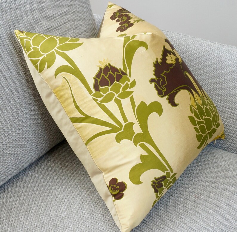 Accent Pillows PAIR High End Pillow Green Brown Floral Silk Pillow Cover Kiss Olive Modern Floral Designer Pillow