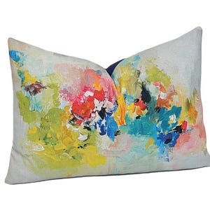 Abstract Floral Pillow Cover: Watercolor Teal Blue Red Art - 14x20 Accent Pillow