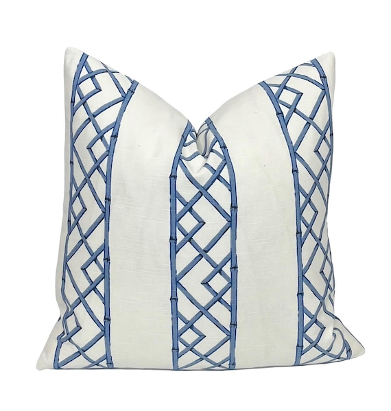 Cobalt Blue Chinoiserie Pillow Cover: Kravet Bamboo Lattice
