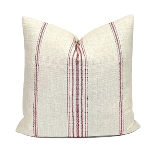 Red Grain Stripe Pillow Cover: French Country Farmhouse Cushion