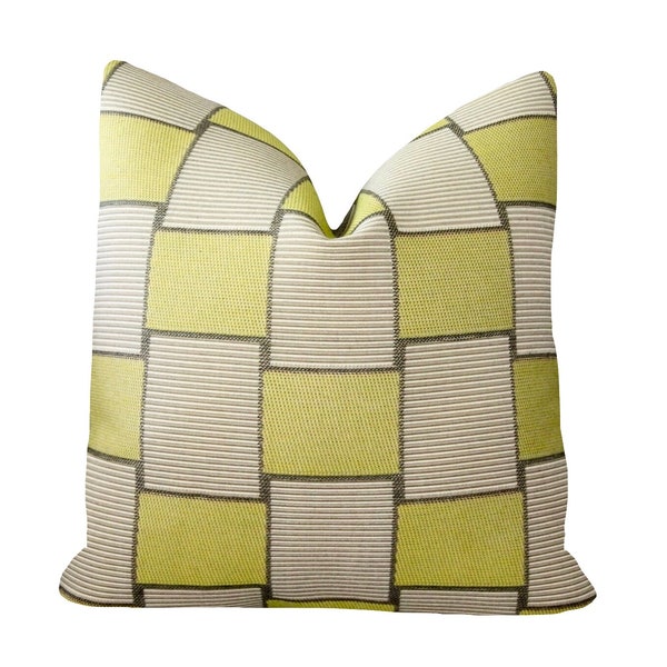 Intersect Citron Grey Geometric Indoor/Outdoor Pillow Cover | Sunbrella Pillows | Patio Porch Pillow | Outdoor Cushion | Sunroom Pillow