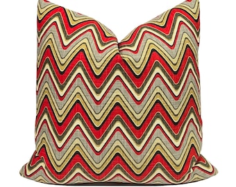 Sand Art Flamestitch Chevron Pillow Cover | Red, Grey, Beige | Decorative Pillow |Throw Pillow Covers | Modern Chevron | Toss Pillow