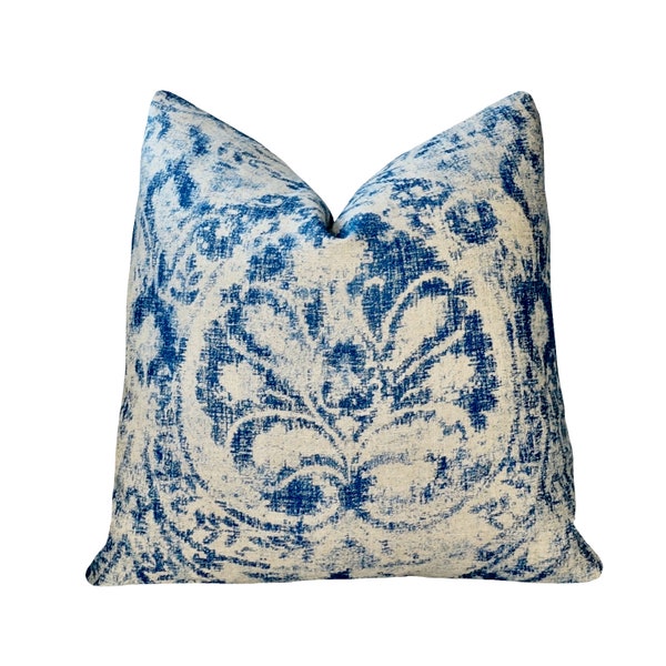 Blue Damask Pillow Etsy