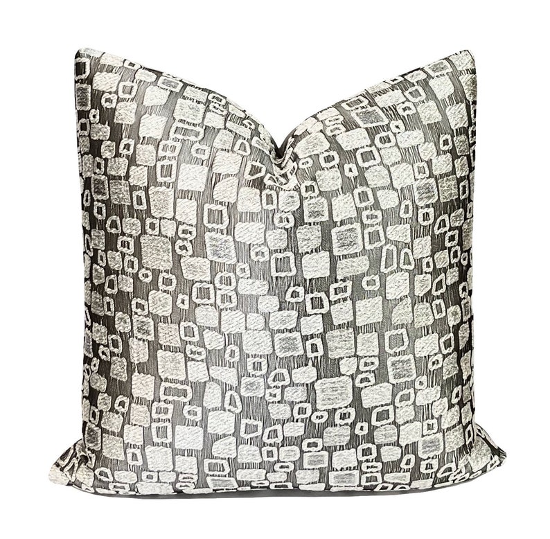 Silver Grey Geometric Embroidered Pillow Cover Decorative Throw Pillow Home Decor Pillow Pewter Pillow Throw Pillow image 1