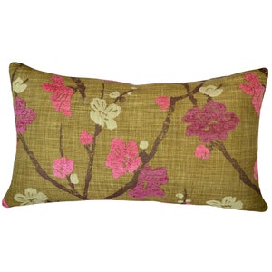Federa per cuscino in ciniglia con motivo a fiori di pesco color oliva / Cuscino di design / Cuscino floreale fucsia rosa viola / Cuscino decorativo / Cuscino lombare