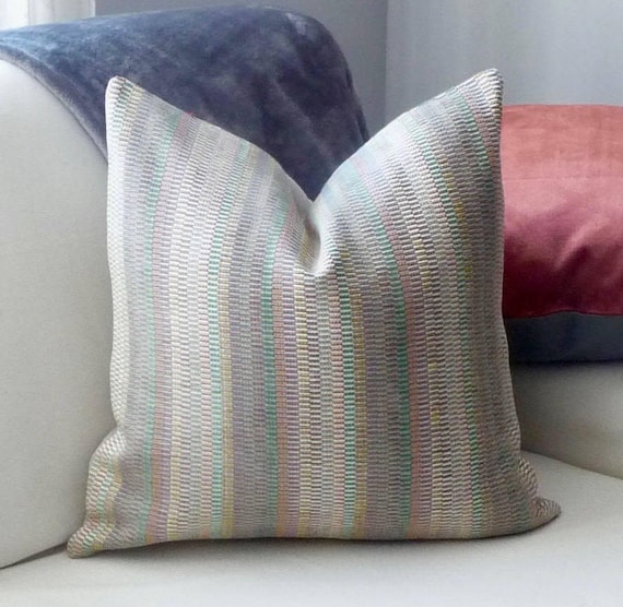 Rainbow Stripe Throw Pillow Woven Rainbow Hand woven 20 inch Throw Pillow