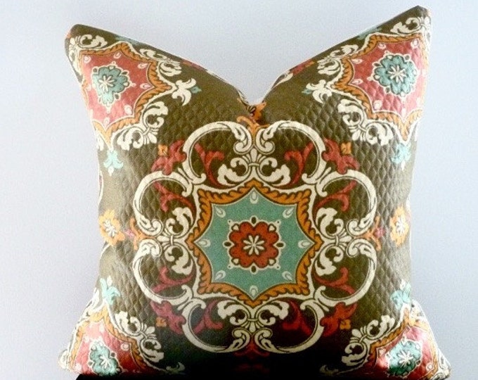 Waverly Sunnshade Quilted Garden Crest Chocolate Pillow Cover Indoor Outdoor Etsy