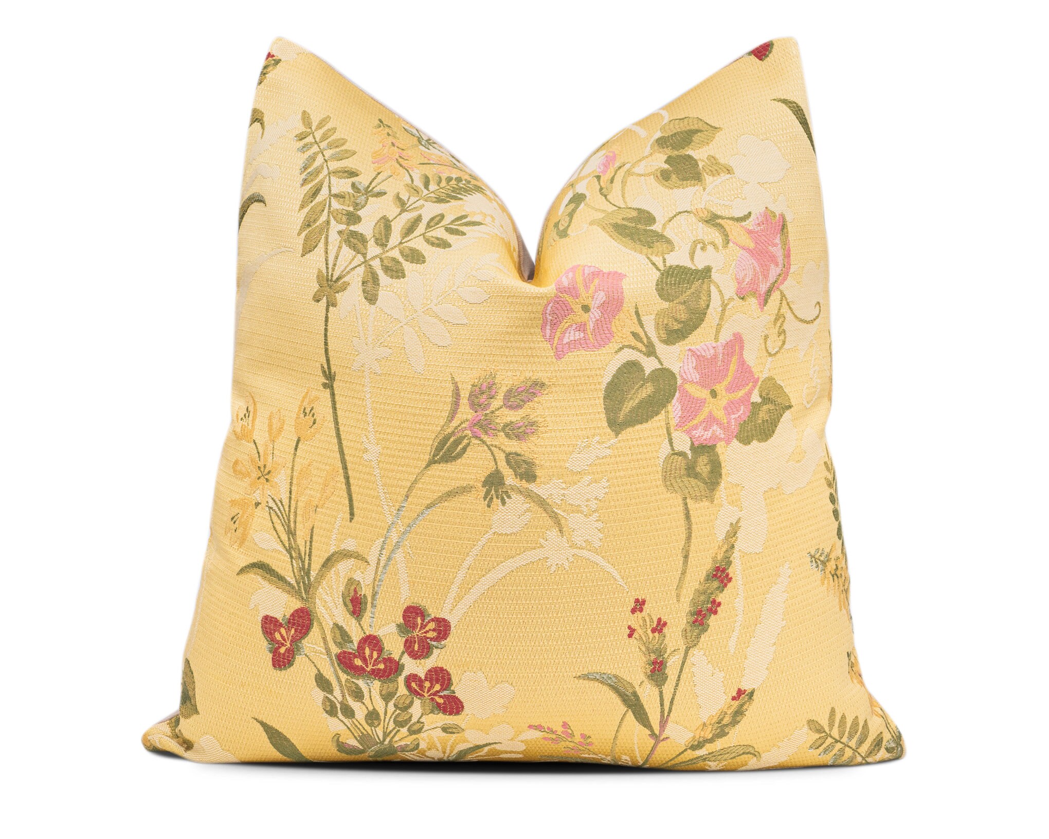 Yellow Floral Throw Pillow Cover Butter Yellow & Pink Etsy