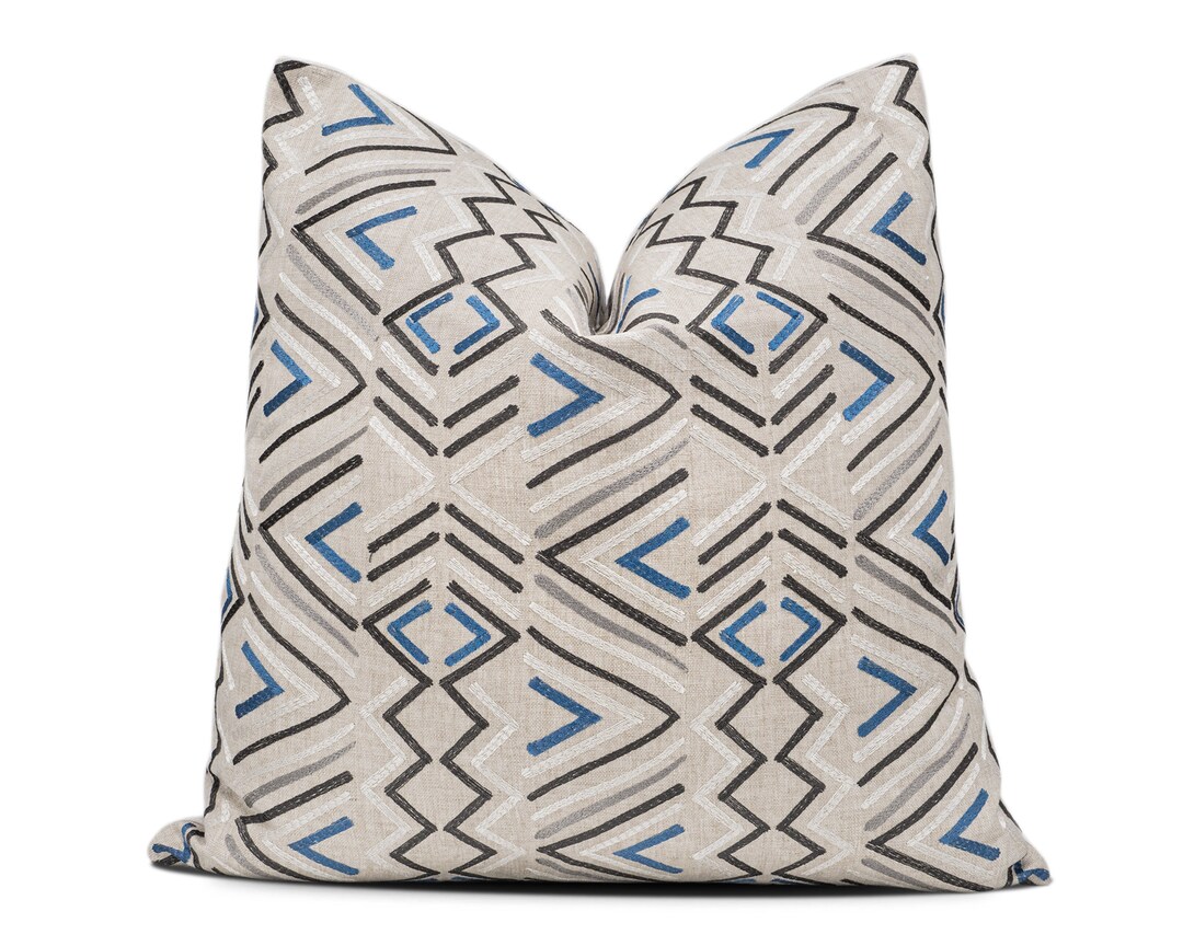 Decorative Tribal Pillow Cover Blue, Grey Abstract Throw Pillows 20x20
