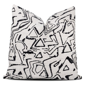 Black and White Geometric Chenille Throw Pillow Cover: Kravet Crypton Fabric
