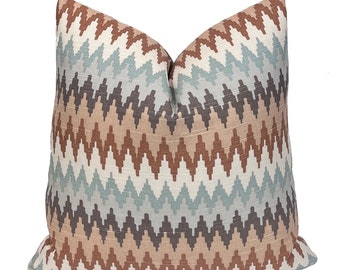 Home Accents Geometric Southwest Chevron Pillow Cover | Blue/Brown/Grey | Ronnie Gold | Decorative Accent Pillow  | Both Sides