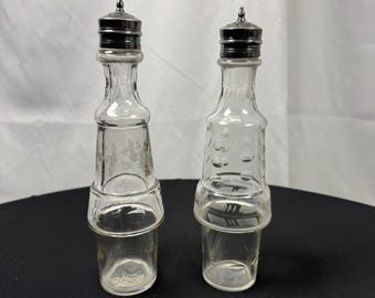 2 Vintage Condiment Cruet Castor Set  Etched Glass