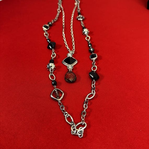 Silver Tone Double Layer Necklace - image 1