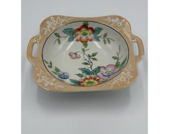 Vintage Hand Painted Flowered Peach Lusterware Bowl Dish Made Japan 7.5"W