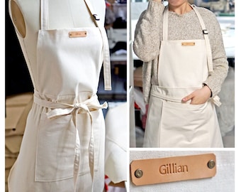 Personalized Apron (with Leather name tag) Canvas Apron, customized aprons, gifts for chef, short apron, custom apron, for Men or Women