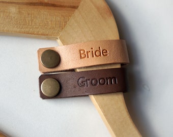 Personalized Leather name tag with snap button, Custom leather naming strap