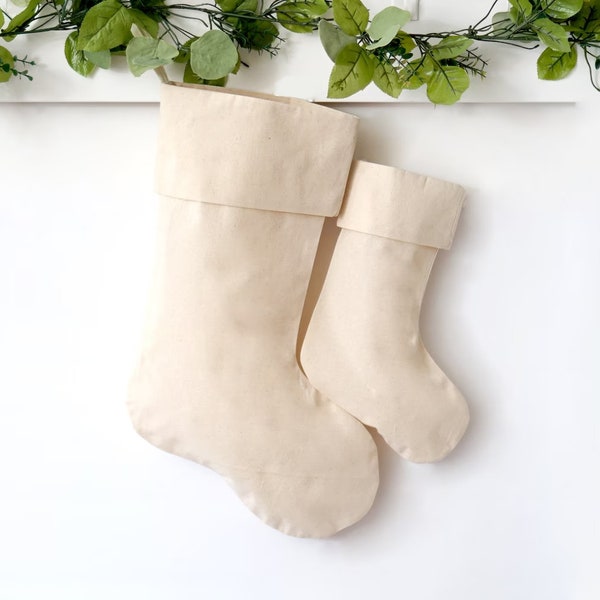 Farmhouse Cotton Christmas Stocking with cuff (blank neutral family simple solid beige cream Unbleached Natural pet bohemian)