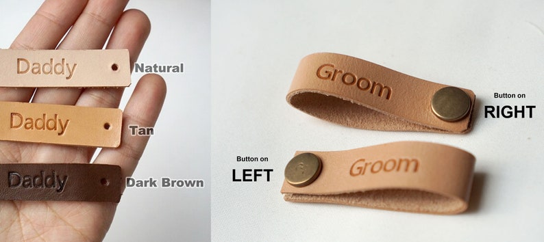 Personalized Leather Name Tag With Snap Button, Custom Leather Naming ...