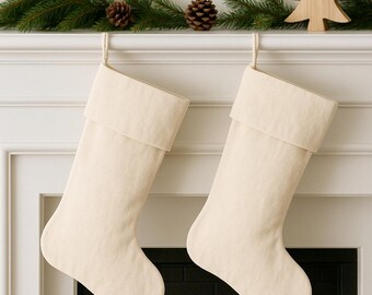 Farmhouse Cotton Christmas Stocking with cuff (blank neutral family simple solid beige cream Unbleached Natural pet bohemian)
