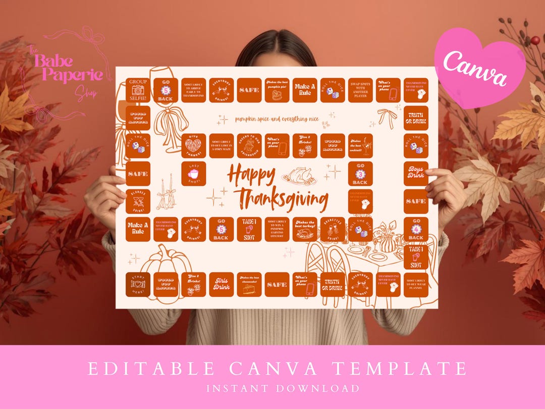 Thanksgiving Drinking Game Board | Fully Editable Dinner Party ...