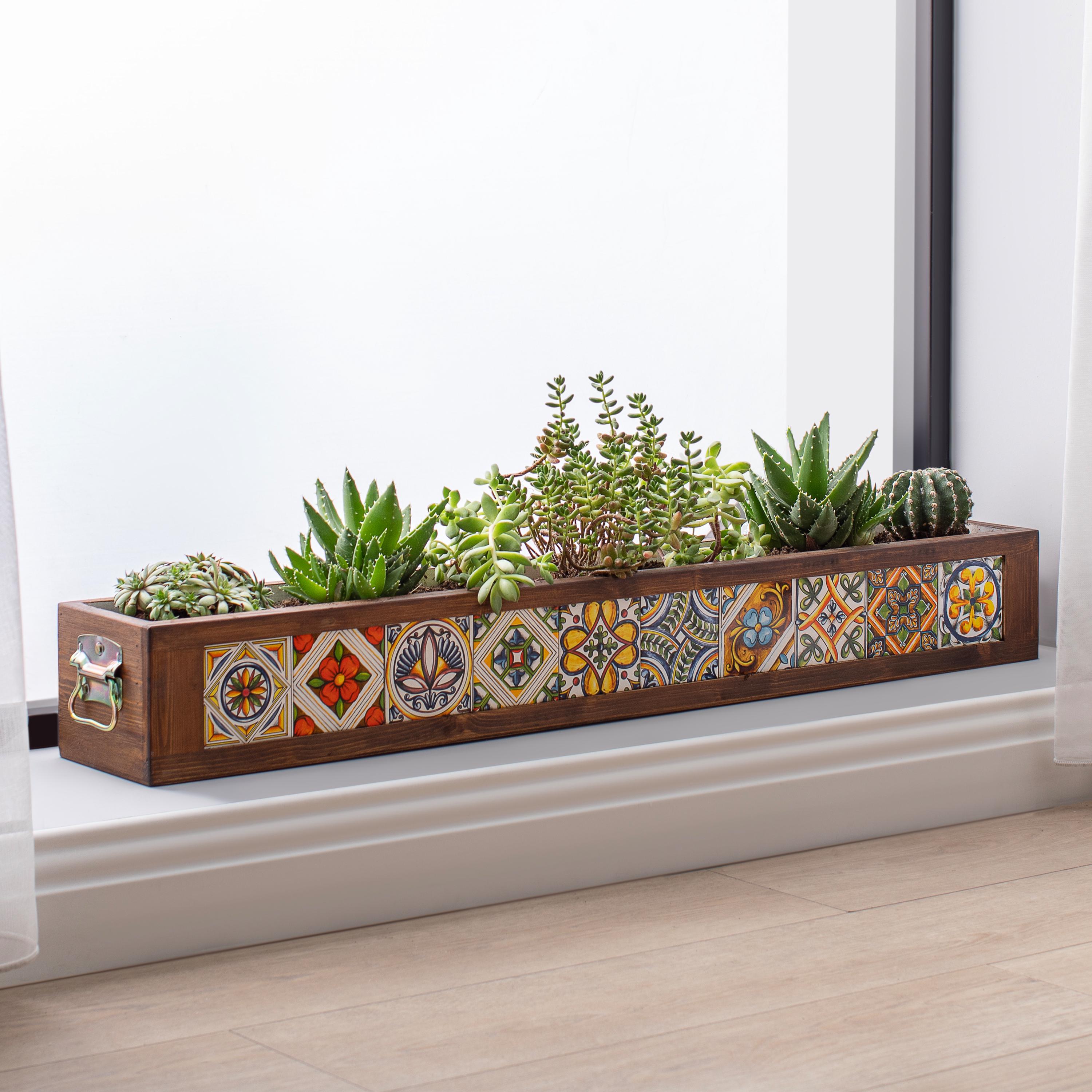 Wooden Window Box Planter With Talavera Tiles, Long Wood Planter Box for  Windowsill, Indoor Outdoor Flower Box, Large Herb Box - Etsy