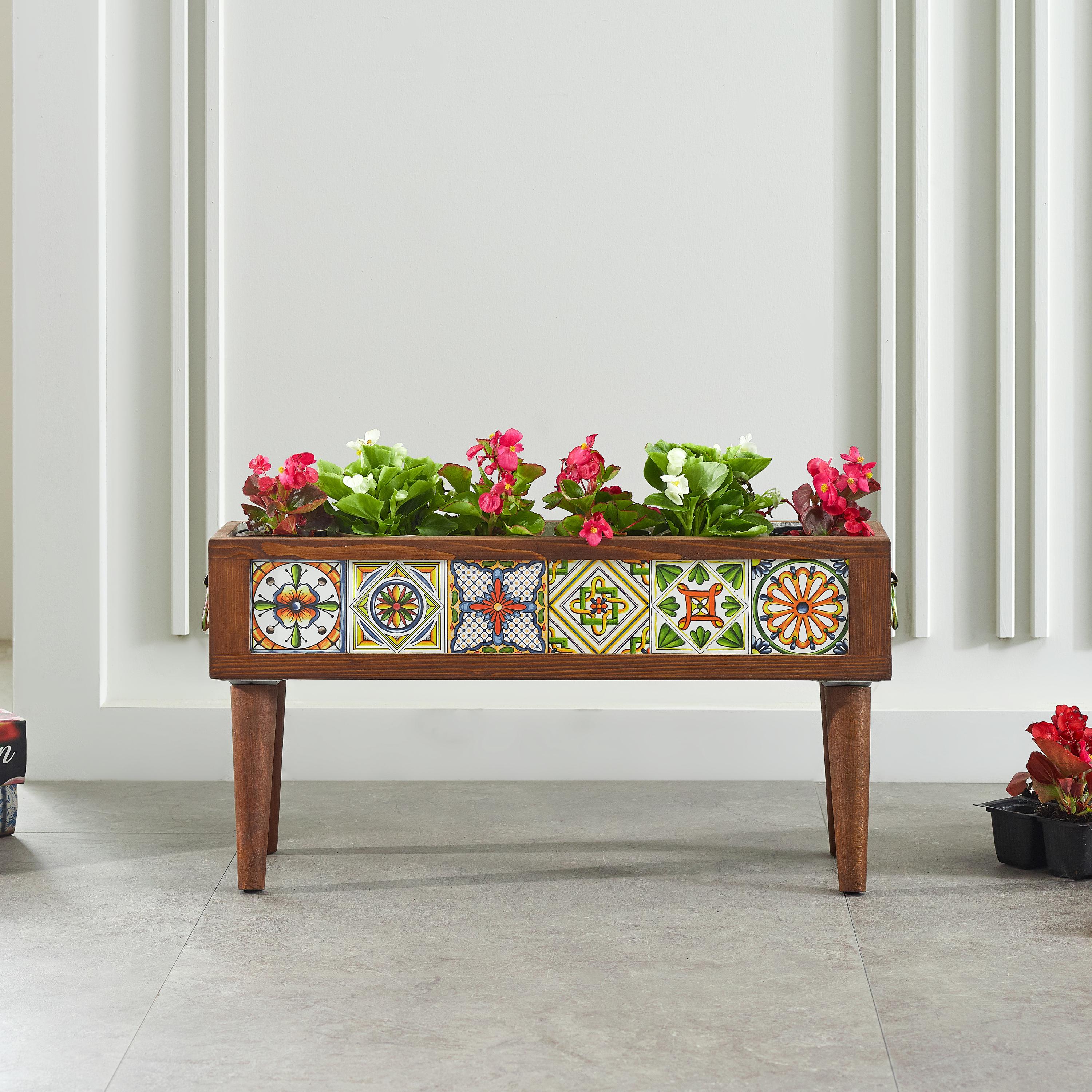 Wooden Planter Box With Legs, Large Indoor Planter With Tiles, Indoor ...