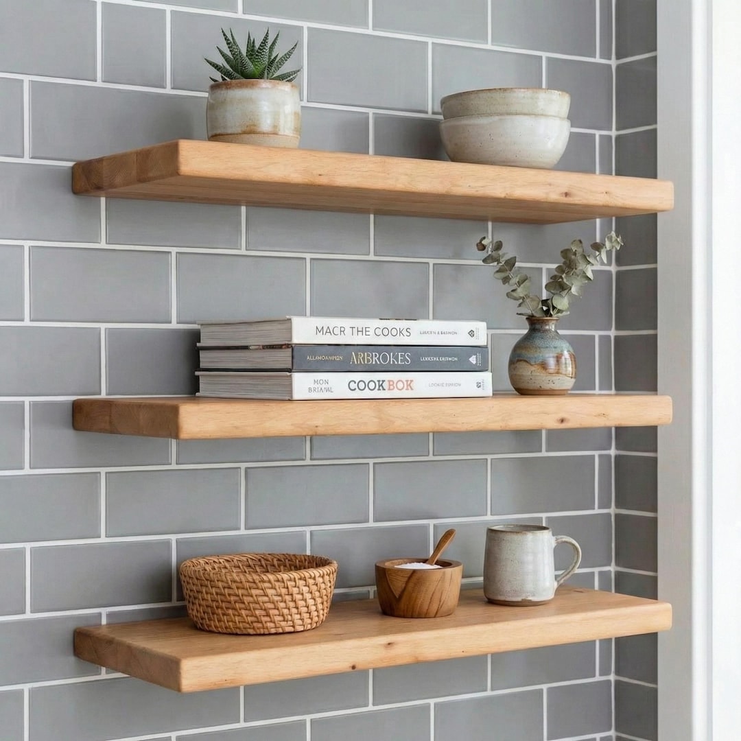 Handcrafted Shelf Handcrafted Solid Wood Floating Shelf, Natural Beech Wall Shelf, Rustic ...
