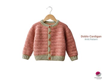 Patrón de cárdigan Doblo a crochet – Suéter clásico para niños – Chaqueta con botones en la parte delantera – Diseño de canalé texturizado – Patrón en PDF – Cárdigan de crochet, regalo perfecto