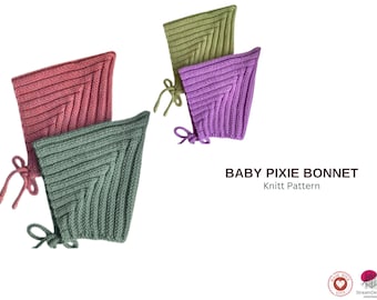 Baby Pixie Bonnet Knitting Pattern PDF – Ribbed Baby Hat – Knit Baby Bonnet – Infant Hat Pattern – Classic Baby Knit Cap- Baby Cap Pattern