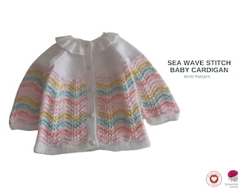 Sea Wave Stitch Baby Cardigan Knitting Pattern PDF, Top Down Raglan Baby Sweater, Textured Wave Knit Cardigan, 12–24 Months