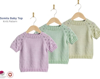 Semila Baby Top Knitting Pattern – Lace Sleeve Sweater – Children Knit Top PDF – Lightweight Summer Knit – Kids Pullover Pattern- Knitt Patt